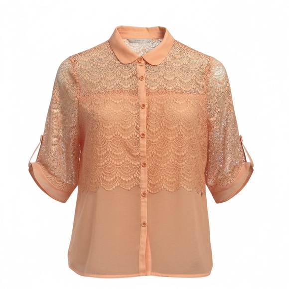 Naivee Tops - Naivee Elegant Lace Button-Up Blouse Peach Women’s Small